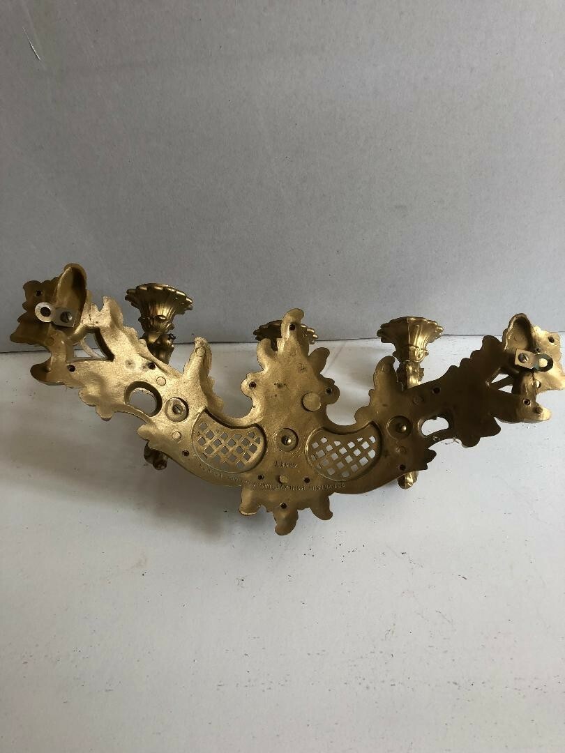 vintage decorator ornate wall sconces 3 candle holders Satin Brass color