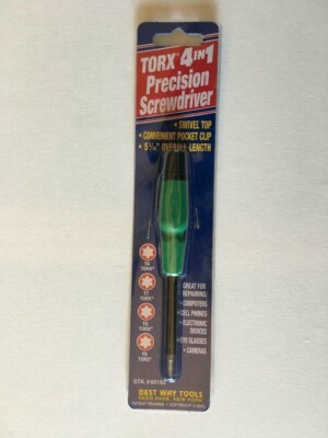 Torx 4 In 1 Precision Screwdriver 5 3/16'' Long   T6, 7, 8, 9. With Pocket Clip.