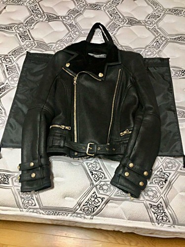 BALMAIN Agneau Leather Women's Rider Jacket Size 36 Black