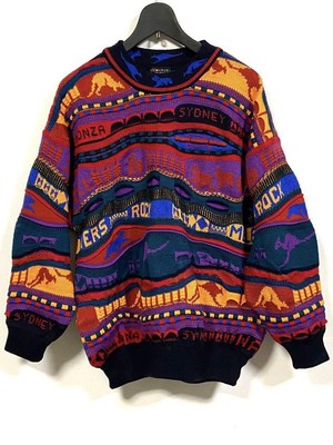 90S Vintage Emaroo 3D Braided 3D Knit Multi-Color All-Over Pattern