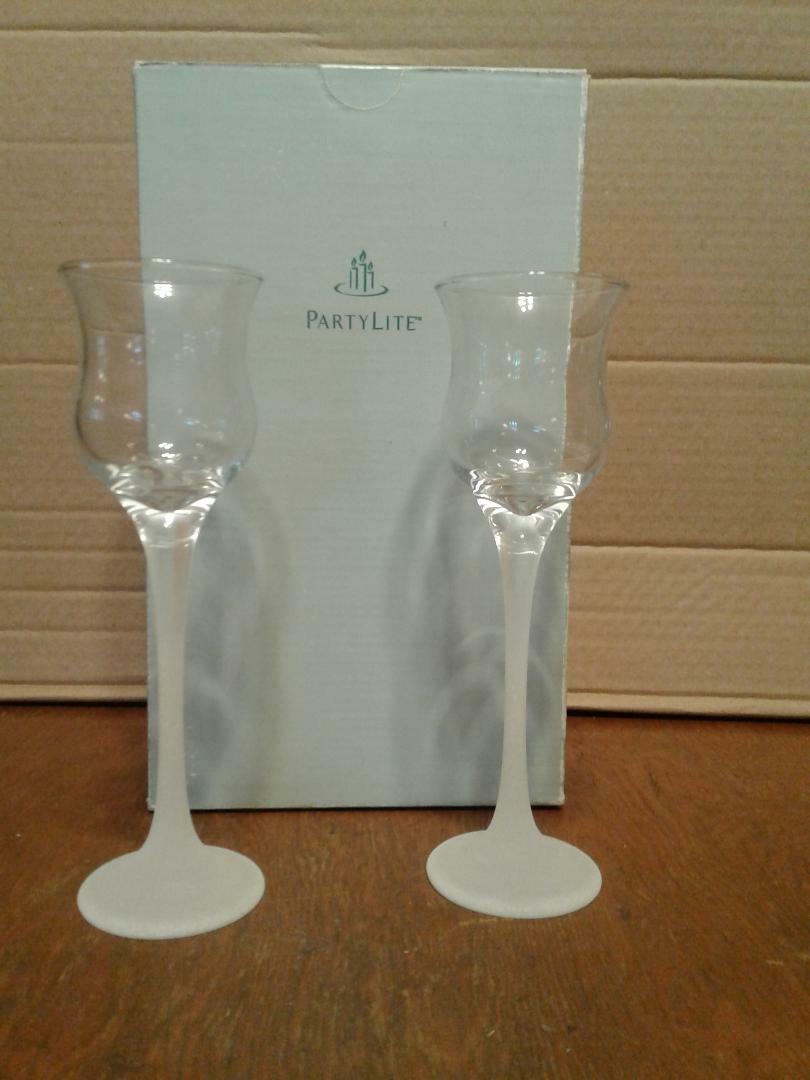 Vintage Pair of PARTY LITE Frosted Iced Crystal Glass Votive Holder, P9253