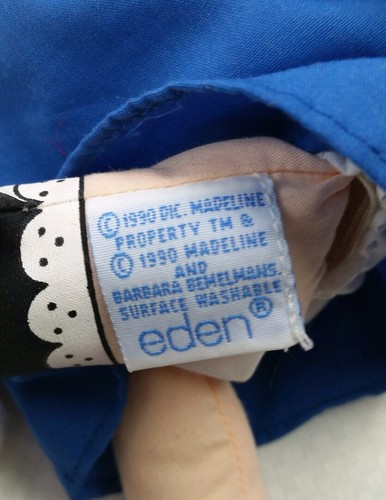 Eden Toys Madeline Plush Doll 1990 Stuffed Animal Toy Blue Dress Yellow Hat 9