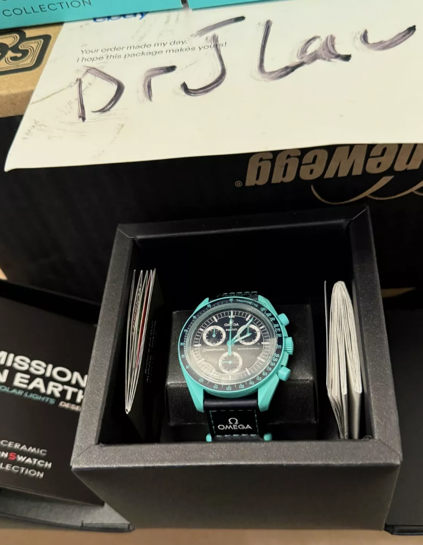 Pre-owned Omega Swatch X  Bioceramic Moonswatch Mission To Earth Polar Lights - Fast Ship