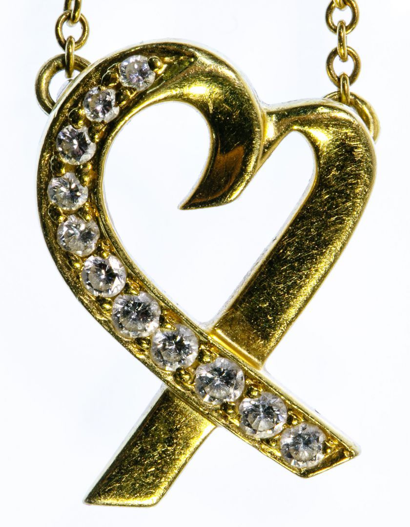 TIFFANY 18k Gold and Diamond Heart Pendant on Necklace