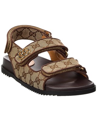 Женские сандалии из парусины и кожи Gucci Gg