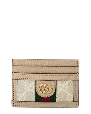Женский футляр для карточек Gucci Ophidia Gg Supreme из холста и кожи бежевого цвета