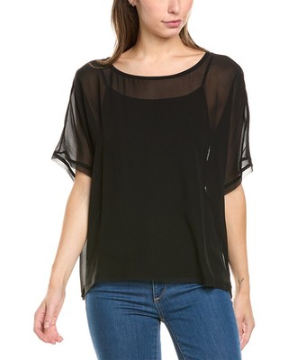 Женский шелковый топ с длинным рукавом Eileen Fisher, черный, L