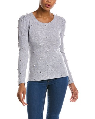 Женский свитер из смеси шерсти и кашемира Qi Cashmere, украшенный жемчугом