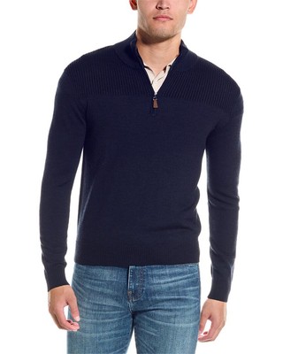 Bruno Magli Plaited 1/4-Zip Wool Mock Sweater Mens Black Xl
