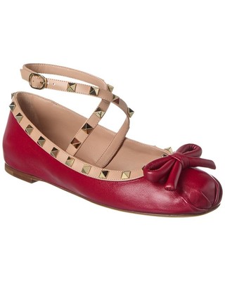 Женские балетки на плоской подошве Valentino Rockstud с кожаным ремешком на щиколотке