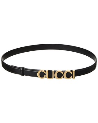 

Тонкий кожаный ремень с пряжкой Gucci женский, Черный