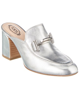 Tods Double T Leather Mule Женские серебристые 39,5