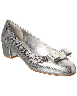 Кожаные туфли-лодочки Ferragamo Vara Manta Женские серебристые 6.5 C