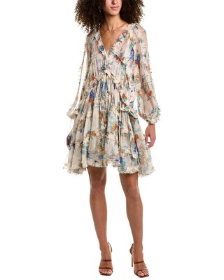 

Женское шелковое мини-платье Zimmermann Clover с оборками, белое, Белый