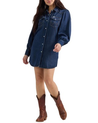 Женское платье-рубашка с воздушным шаром Wrangler синего цвета Xs