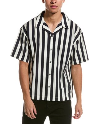 Мужская рубашка с воротником-стойкой из джинсовой ткани в рамку