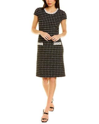 

St. John Windowpane Твидовое платье миди женское черное, Черный