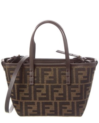 Fendi Roll Mini Ff Jacquard Canvas & Leather Tote Womens Brown