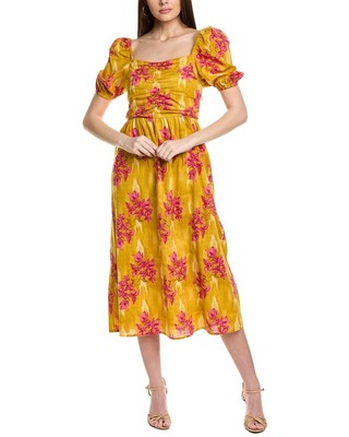 Ro S Garden Juliana Midi Dress Womens Yellow Xs