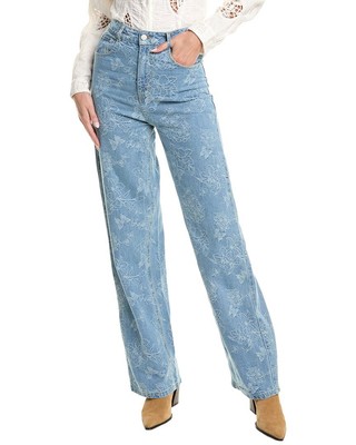 Gracia Floral Printed Straight Leg Jean Womens Blue S