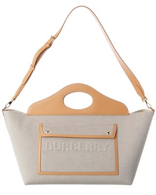 

Мужская сумка-тоут Burberry из ткани и кожи с карманами, Синий