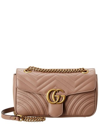Женская кожаная сумка через плечо Gucci Gg Marmont Small Matelasse коричневого цвета