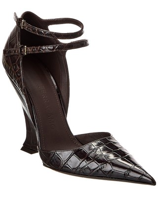 Женские туфли-лодочки на танкетке из крокодиловой кожи с тиснением от Ferragamo Vidya