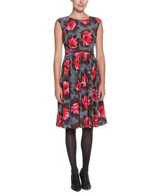 

Boden Selina Серо-красное женское платье со складками и цветочным принтом, Grey/red floral