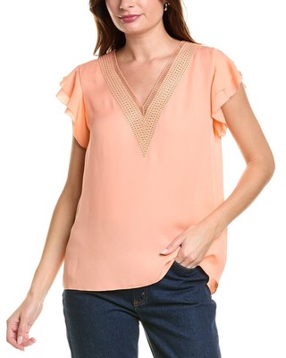 Elie Tahari Embroidered Silk Shirt Womens
