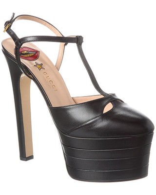 Кожаные туфли-лодочки на платформе Gucci Женские черные 40.5