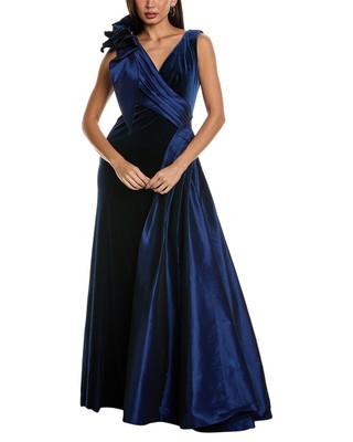 Женское платье Tadashi Shoji в смешанной технике, синее 4