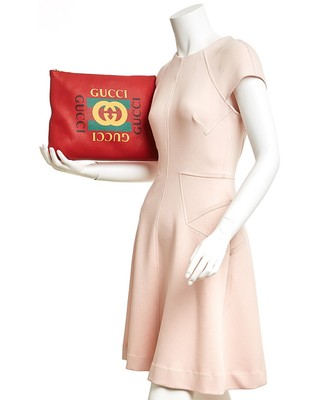 Gucci Womens  Logo Print Medium Leather Pouch, Red