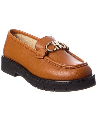 Женские мокасины Ferragamo Rolo из натуральной кожи и дубленки Коричневый 9.5 C