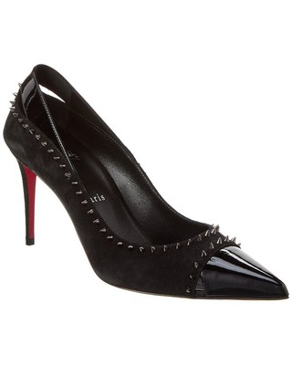

Christian Louboutin Duvette Spikes 85 Замшевые и лакированные женские туфли-лодочки черного цвета, Черный, NA