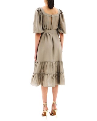Pre-owned Bgl Silk-blend Midi Dress Women's In Beige
