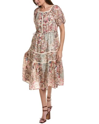 Pre-owned Johnny Was Jungle Paisley Zenovia Silk Midi Dress Women's In Mti  Multi