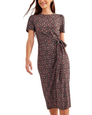

Женское трикотажное платье миди Boden с узлом спереди, Black multi