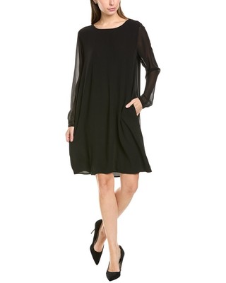 Шелковое платье-сорочка Eileen Fisher с прозрачным рукавом, женское черное Xs