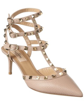 Женские туфли-лодочки Valentino Rockstud с зернистым кожаным ремешком на щиколотке в клетку 65 размера