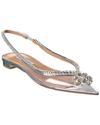 Женские виниловые туфли на плоской подошве с открытой пяткой Aquazzura Seduction Crystal