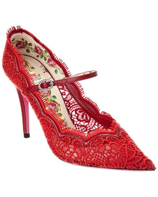 Женские туфли-лодочки из кружева и кожи от Gucci