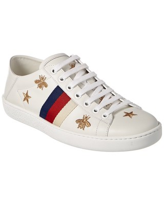 Женские кожаные кроссовки с вышивкой Gucci Bees & Stars