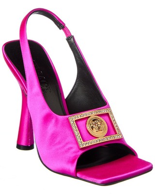 

Versace Женские атласные сандалии с пяткой Medusa Plaque, Розовый, NA