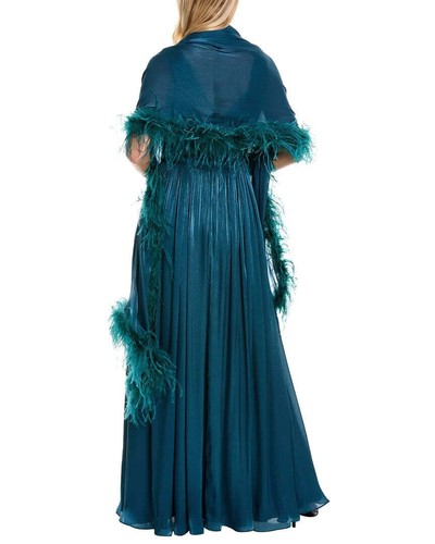 Pre-owned Badgley Mischka Feather Wrap Sequin Gown In Moss