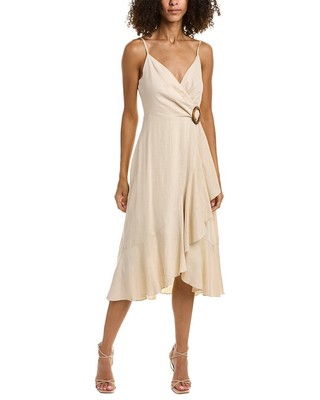 

Bcbgmaxazria Платье из смесового льна с искусственным запахом, женское, бежевое, Бежевый
