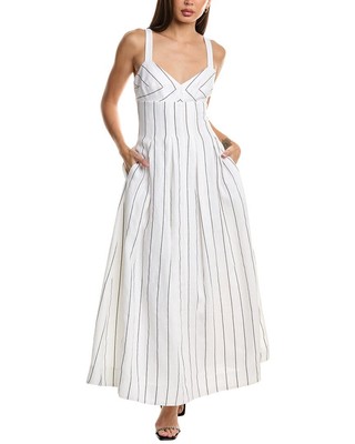 Женское макси-платье из льняной смеси со швами Nicholas Selene, белое 2