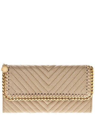Женский стеганый кошелек с клапаном Stella Mccartney Falabella Chevron бежевого цвета