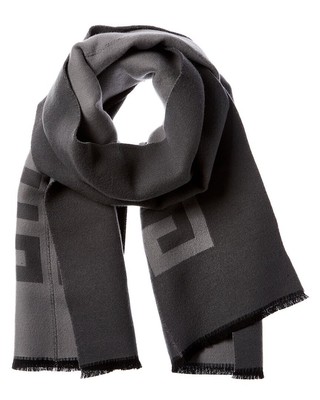 Pre-owned Givenchy Split Oblong Wool Scarf Men's Grey Os In Gray