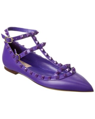 

Женские кожаные кожаные туфли на плоской подошве Valentino Rockstud в клетку, Фиолетовый, NA