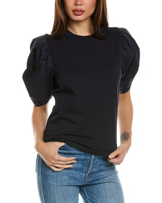 Frame Denim Pleated Puff Sleeve T-Shirt Womens  M